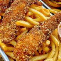 Chicken Tenders · With , French fries or and a choice of one dipping sauce.