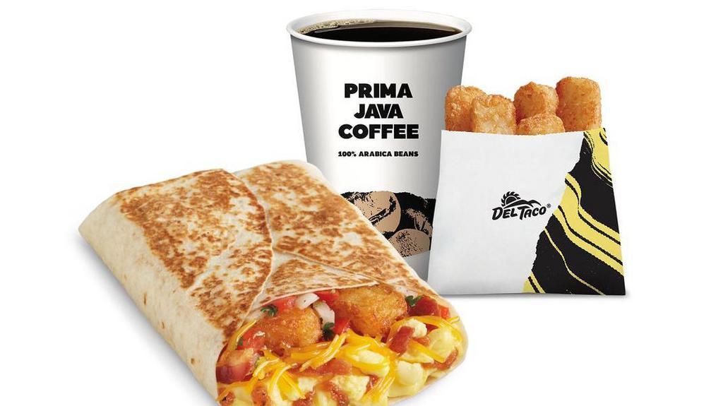 Breakfast Toasted Wrap Meal · Breakfast Toasted Wrap with choice of egg & cheese, crispy bacon or freshly grilled carne asada, plus 5 Pc. Hashbrown Sticks and choice of Hot Coffee, Regular Iced Coffee, Milk or Small Fountain Drink.