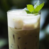 Matcha Latte · Matcha green tea in soy milk, sweetened with honey.

Shown iced, but also available as a hot...