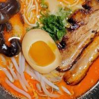 Spicy Miso Ramen · (Pork Broth) Chashu (BBQ Pork), Egg, Green Onion, Bean Sprout, Wood-Ear Mushroom