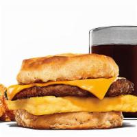 Sausage, Egg & Cheese Biscuit Meal · Sizzling sausage, fluffy eggs, and melted American cheese on a warm buttermilk biscuit. Serv...