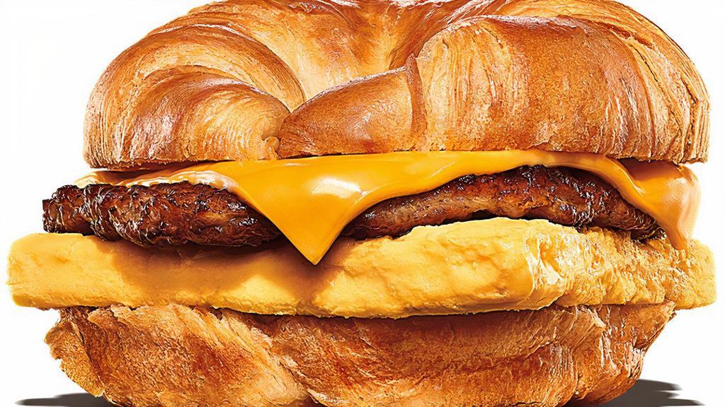 Sausage, Egg & Cheese Croissan'Wich · Sizzling sausage, fluffy eggs, and melted American cheese on a toasted croissant.