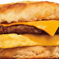 Sausage, Egg & Cheese Biscuit · Sizzling sausage, fluffy eggs, and melted American cheese on a warm buttermilk biscuit.
