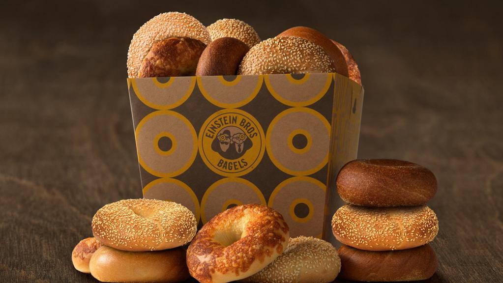 Baker'S Dozen Box · Our Baker's Dozen Box comes with an assortment of 3 Plain, 2 Cinnamon Raisin, 2 Honey Whole Wheat, 2 Blueberry, 2 Sesame and 2 Asiago Bagels with 2 tubs of Plain double whipped shmear.