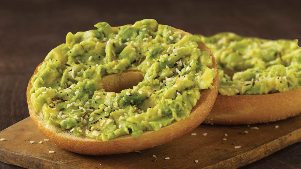 Avocado Toast · Choice of bagel with shmear of avocado and our mix of sesame seeds, poppy seeds, onion, garlic, kosher salt and black pepper.