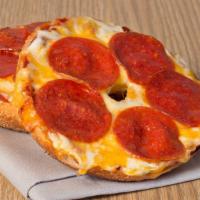 Pizza Bagel (Pepperoni) · Choice of bagel with pizza sauce and topped with melted asiago, parmesan, romano, mozzarella...