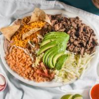 #10A. Asada Plate · ** Choices Carne Asada, Carnitas, Al Pastor Or Chicken W/ Lettuce, guacamole, and Mexican sa...