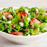 New!  Strawberry Salad · Wild arugula and crisp romaine lettuce with freshstrawberries, cinnamon pecans and goat chee...