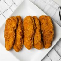 Chicken Strips · Crispy strips of tender chicken breast cooked to a golden brown. Served with tangy BBQ sauce...