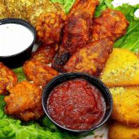 The 4X4! · Four wings, four boneless wings, four toasted raviolis and four fried cheese. A sampler of f...