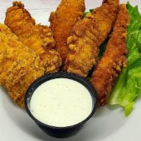Good Ol’ Chicken Tenders · 100% battered white meat tenders, served with your choice of ranch or jalapeño ranch.