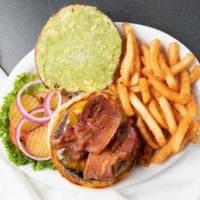 Cali Burger · Cheddar, bacon, house-made avocado spread, thousand island and mayo.