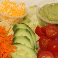 House Salad (Garden Salad) · Your choice of dressing. Lettuce, Carrot, Red Cabbage, Cucumber, Tomato, HM Guacamole, Cheese.