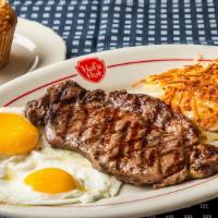 Ribeye Steak With Two Ranch Eggs · Center cut ribeye steak grilled to order. Served with two eggs any style.

Consuming raw or ...