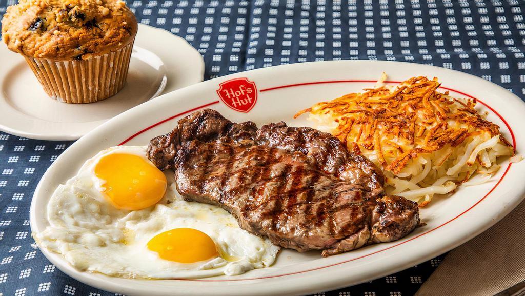 Ribeye Steak With Two Ranch Eggs · Center cut ribeye steak grilled to order. Served with two eggs any style.

Consuming raw or undercooked meats, poultry, seafood, shellfish, or eggs may increase your risk of foodborne illness, especially if you have certain medical conditions.
