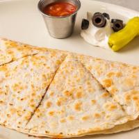 Seasoned Chicken Quesadilla · Seasoned chicken with mushrooms, tomatoes, onions and green chiles. Served with sour cream a...