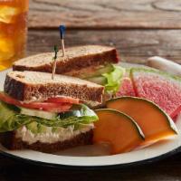 Good Earth Sandwich · Albacore tuna salad, avocado, lettuce,
tomato, cucumbers and mayo on squaw
bread.