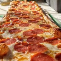 Pepperoni Pizza 3Ft · home made organic pizza sauce, pepperoni + mozzarella on our artisan, hand pulled, neapolita...