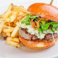 Hendrix Burger · vermont cheddar, chipotle aioli, arugula, onion, side of fries