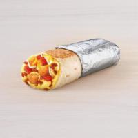 Grande Toasted Breakfast Burrito Bacon · Bacon, fluffy eggs, melted three-cheese blend, potato bites, and tomatoes wrapped up in a fl...