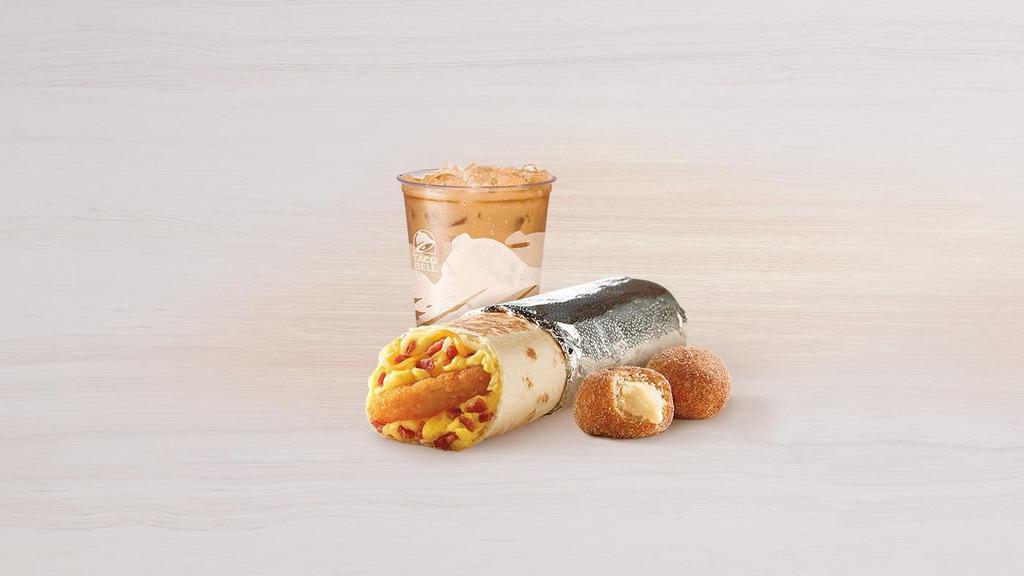 Hash Brown Toasted Breakfast Burrito Combo · Includes a Hash Brown Toasted Breakfast Burrito with Bacon, Cinnabon Delights (2 pack), and a medium Drink