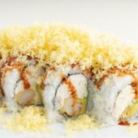 Crunch Roll (8Pcs) · Tempura roll. In; avocado, crab, shrimp tempura. Out; crunch powder / eel sauce.