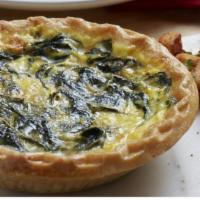 Quiche Florentine · Housemade with baby spinach, tomato, mozzarella, and aged parmesan. Served with petite house...