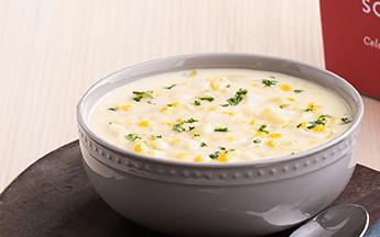 Corn Chowder Bowl · A hearty chowder of sweet cream corn, potatoes, celery and onion. (340 cal).