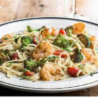 Shrimp Pasta · Sautéed shrimp, grape tomatoes, broccoli, and linguine pasta tossed in a lemon sauce. (1030 ...