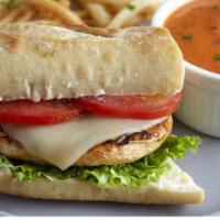 Grilled Chicken Baguette · Half Sandwich- Grilled chicken, jack cheese, lettuce, tomato and mayonnaise on a toasted bag...