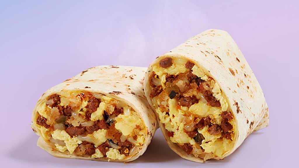 Sandwiches & Wraps|Chorizo Breakfast Burrito · Fluffy scrambled eggs with Mexican-spiced Chorizo, potatoes, melted pepper jack cheese, and fire roasted tomato salsa in a crisp flour tortilla. 530 Calories .