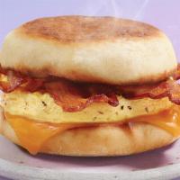 Sandwiches & Wraps|Bacon Egg Cheese English Muffin · Crispy bacon and fried egg topped with melted cheddar cheese on a toasted English Muffin. 40...
