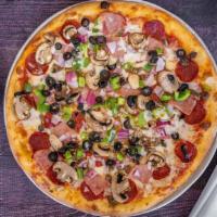 Supreme Pizza · Pepperoni, sausage, Canadian bacon, bell peppers, mushrooms, onions and black olives.