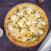 White Pizza · Ricotta, mozzarella, basil, olive oil and fresh garlic.
