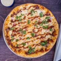 Bbq Chicken Pizza · Red onions, special BBQ sauce, fresh cilantro, chicken and mozzarella cheese.