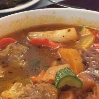 Mondongo Soup/ Beef Tripe Soup · Beef tripe with vegetables, served with white rice, you can add tortillas for an additional ...