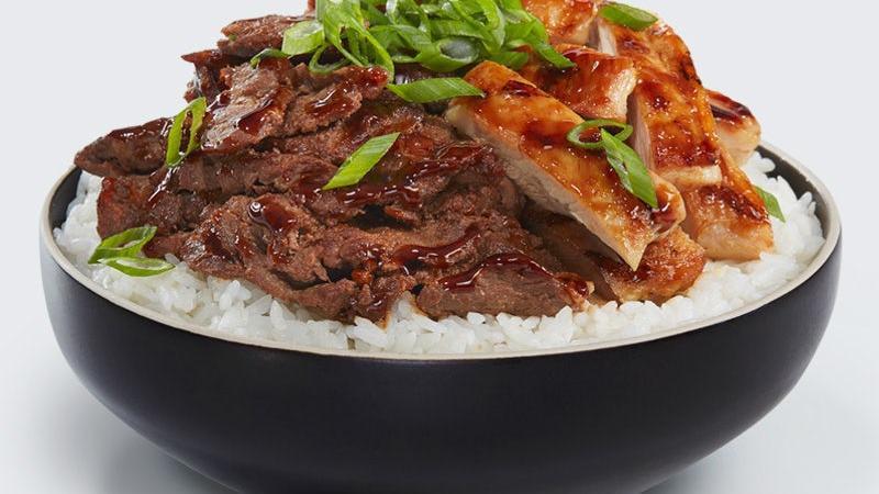 Chicken & Steak Bowl · A combination of all-natural grilled chicken and marinated rib-eye steak hand basted with our signature WaBa sauce and served on a bed of rice.