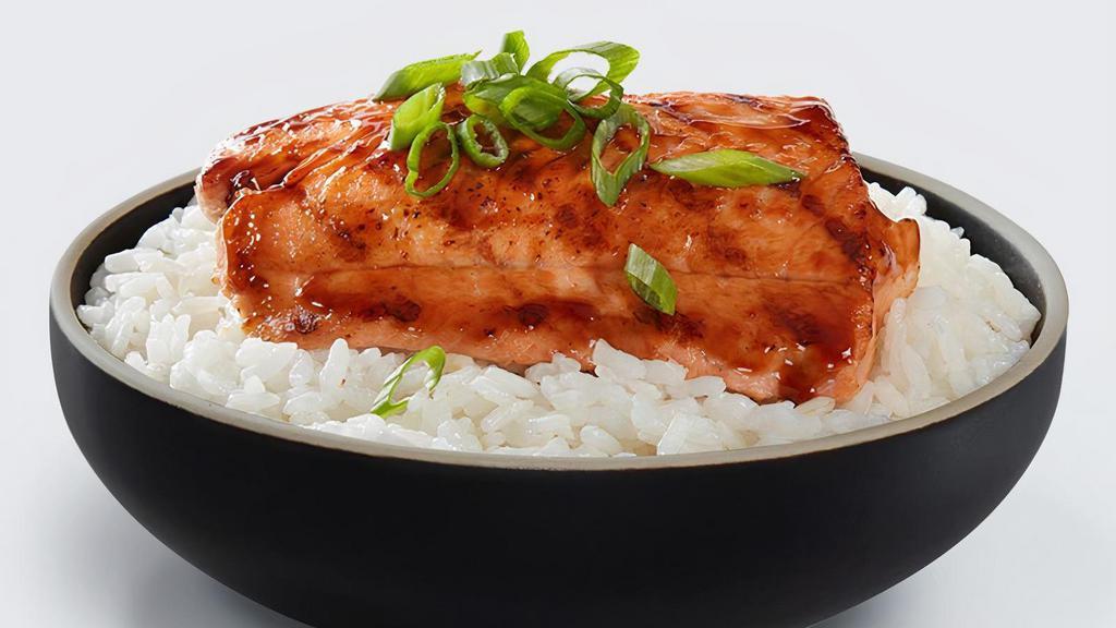 Salmon Bowl · Grilled wild-caught salmon served on a bed of rice and drizzled with our signature WaBa sauce.
