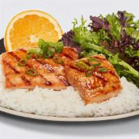 Salmon Plate · Grilled wild-caught salmon served on a bed of rice and drizzled with our signature WaBa sauc...
