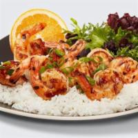 Shrimp Plate · Grilled savory jumbo shrimp hand basted with our signature Waba sauce. Served on a bed of ri...