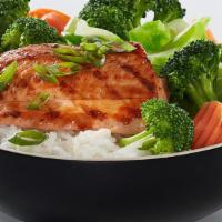 Salmon Veggie Bowl · Grilled wild-caught Salmon hand basted with our signature Waba sauce and served on a bed of ...