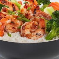 Shrimp Veggie Bowl · Grilled savory jumbo shrimp with our signature Waba sauce and served on a bed of rice with s...