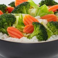 Veggie Bowl · A medley of steamed veggies served on a bed of rice.