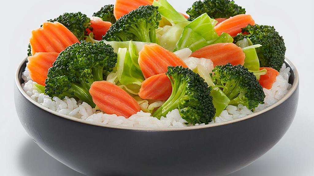 Veggie Bowl · A medley of steamed veggies served on a bed of rice.