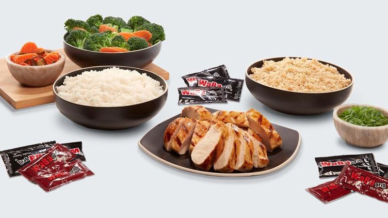 White Meat Chicken Family Meal · Family-sized shareable portions including grilled all-natural white meat chicken brushed with our signature Waba sauce, Veggies, and Rice. Serves 4. .