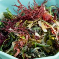 Seaweed Salad · Vegan, gluten free. Tri-color Tosaka Japanese seaweed, tamari vinaigrette.