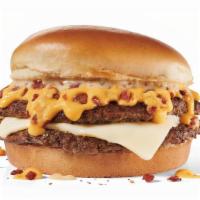 Double Bacon Cheesy Jack  · Two is always better than one. Take for example double the 100% beef seasoned as it grills, ...
