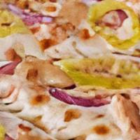 Buffalo Chicken · Tangy buffalo sauce, tender chicken, red onions and banana peppers.