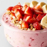 Chunky Strawberry™ · Strawberries, Soymilk, Bananas, Nonfat Greek Yogurt, Organic Granola, Peanut Butter  . Toppi...