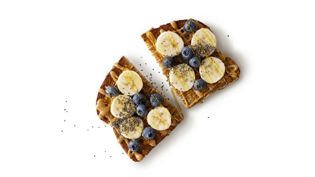 Pb Banana Toast · Bananas, Seeded Multigrain Bread, Blueberries, Honey, Peanut Butter, Chia Seeds.. cals: 360. New!. (Contains: Peanut, Soy, Wheat)